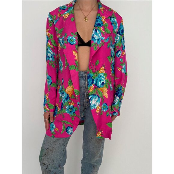 90s vintage pink floral print pure silk blazer skort 2 piece coord matching set - Picture 9 of 10